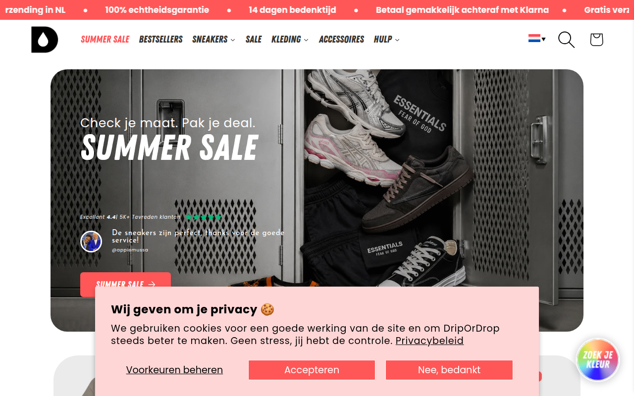 Screenshot van dripordrop.nl