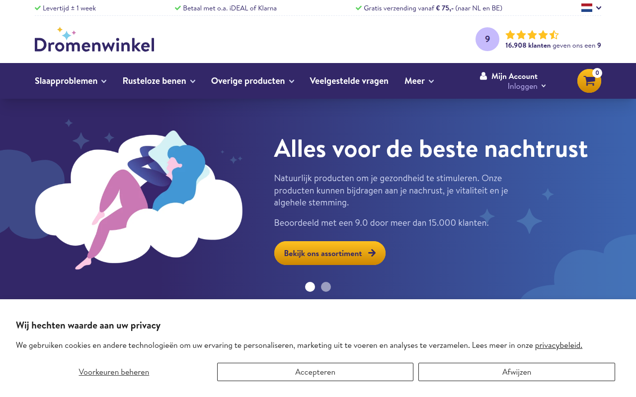 Screenshot van dromenwinkel.com