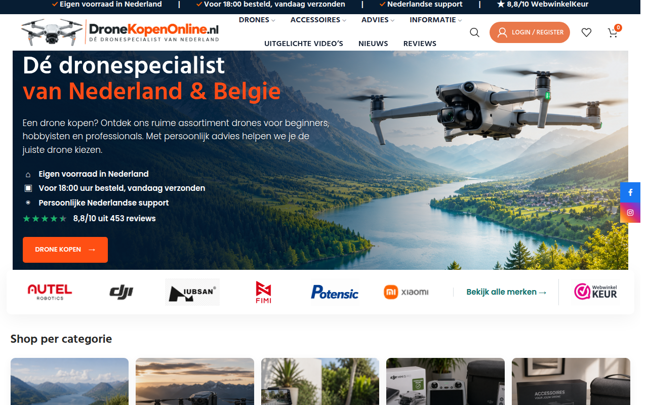 Screenshot van dronekopenonline.nl