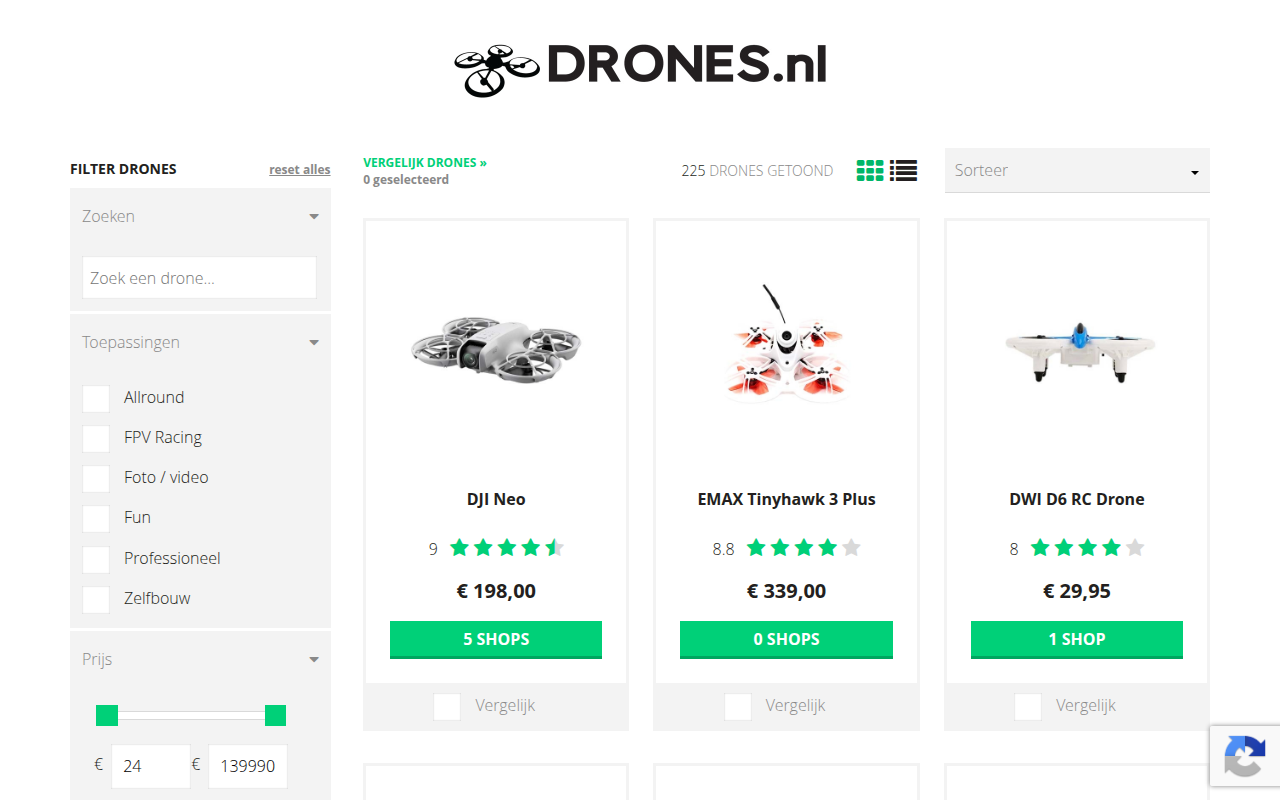 Screenshot van drones.nl
