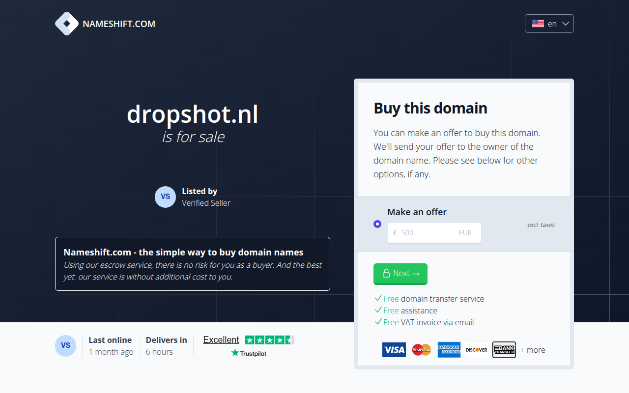 Screenshot van dropshot.nl