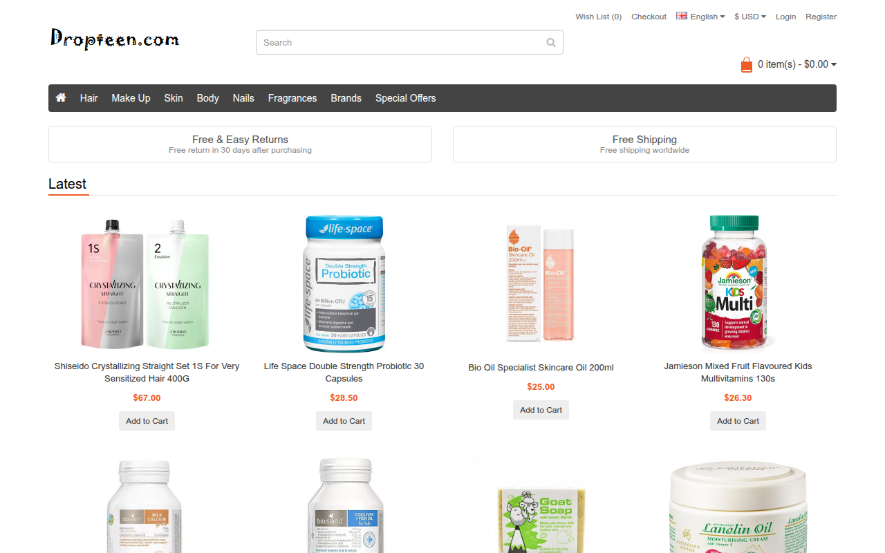 Screenshot van dropteen.com