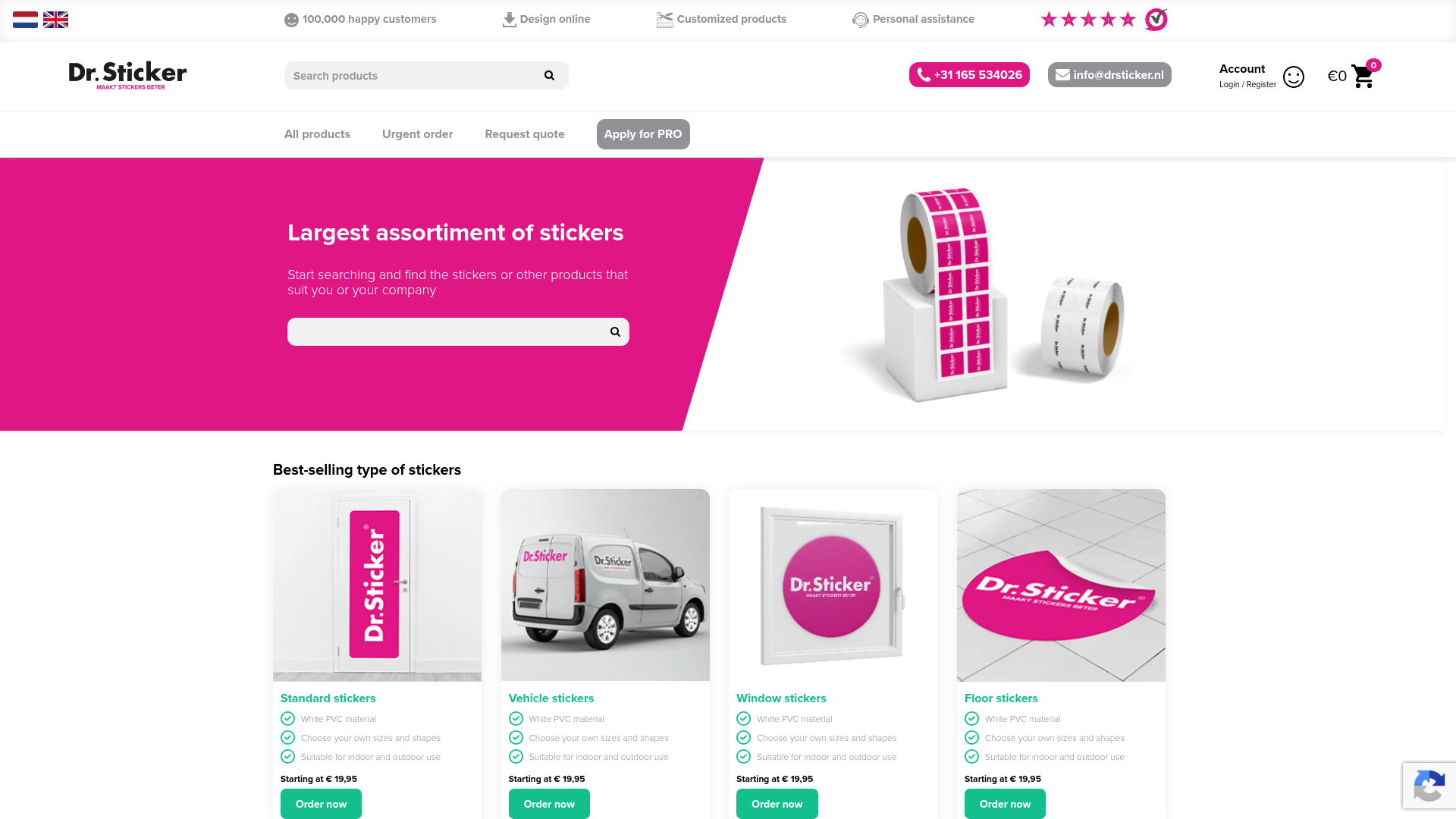 Screenshot van drsticker.nl