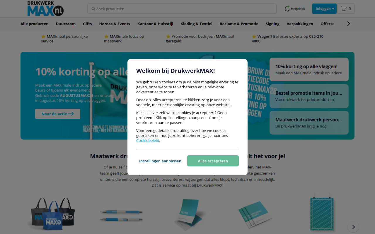 Screenshot van drukwerkmax.nl