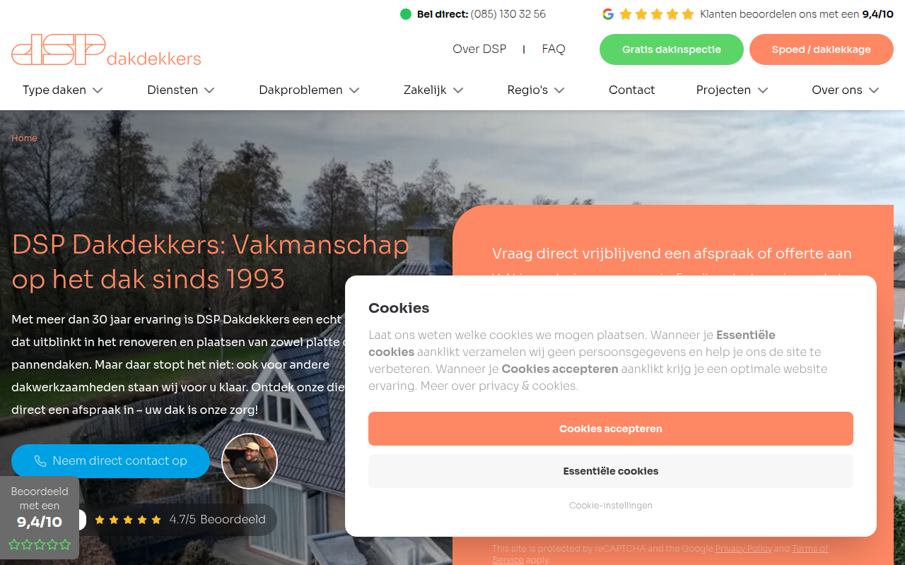 Screenshot van dspdakdekkers.nl