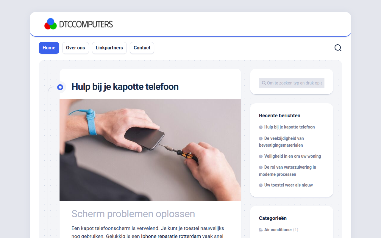 Screenshot van dtccomputers.nl