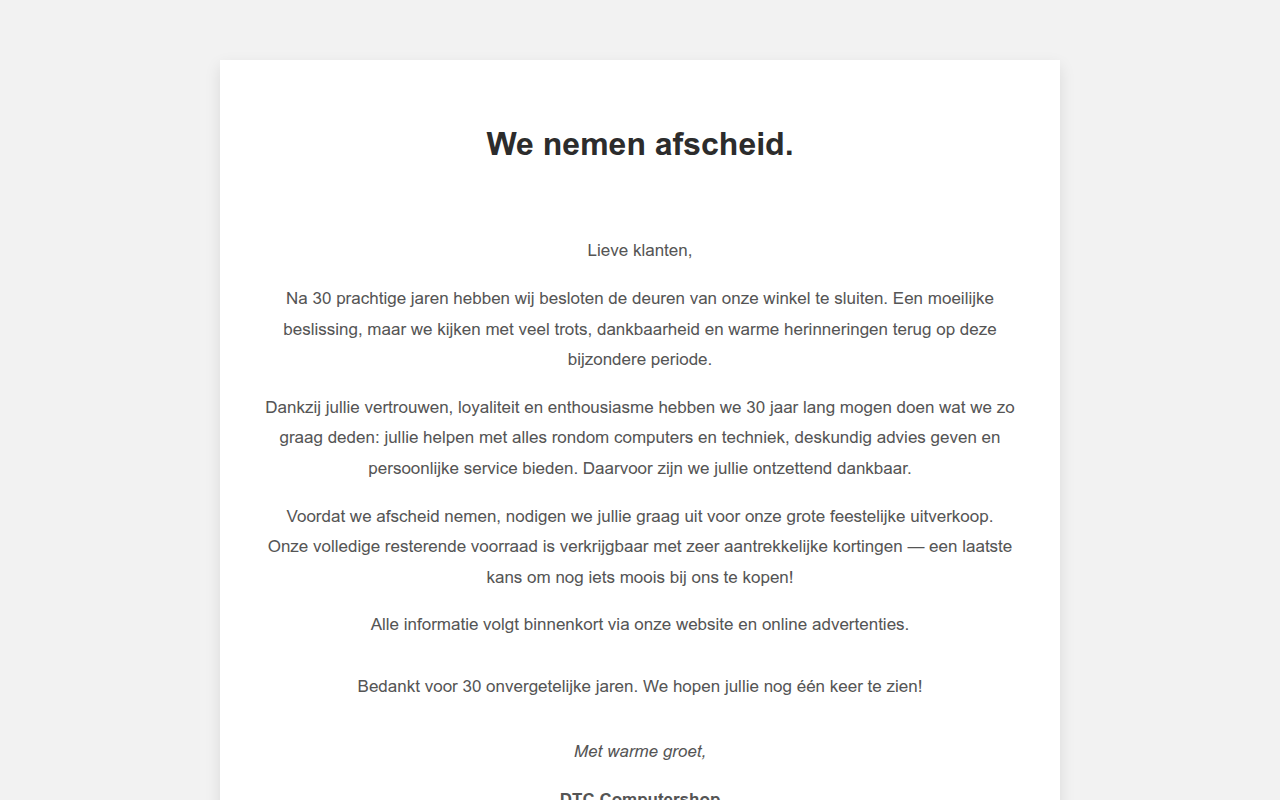 Screenshot van dtccomputershop.nl