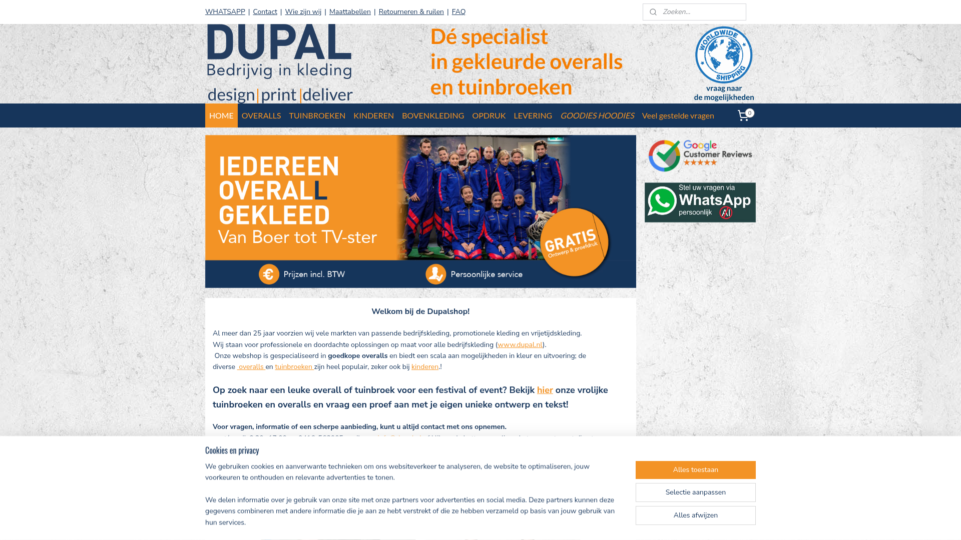 Screenshot van dupalshop.nl