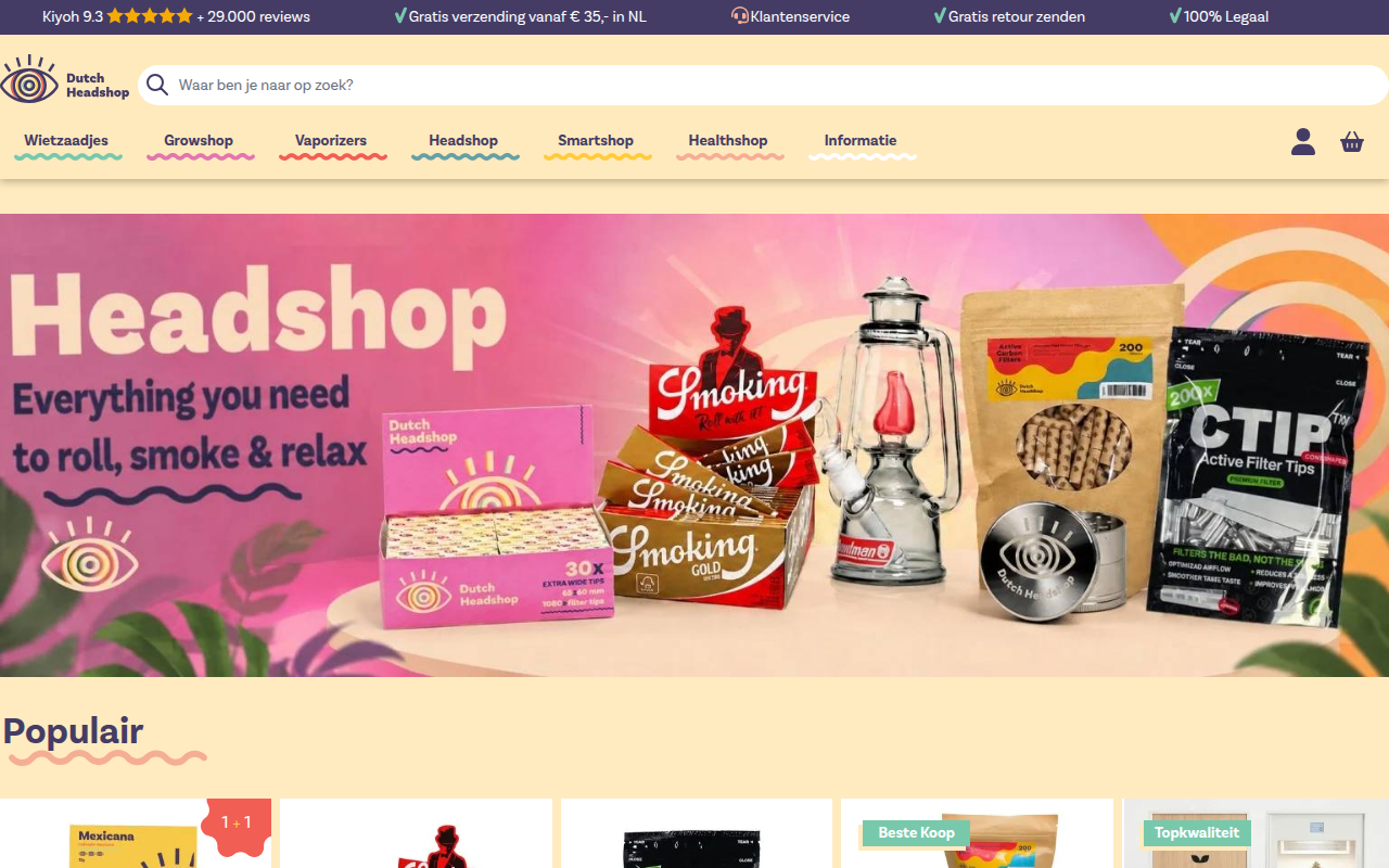 Screenshot van dutch-headshop.nl