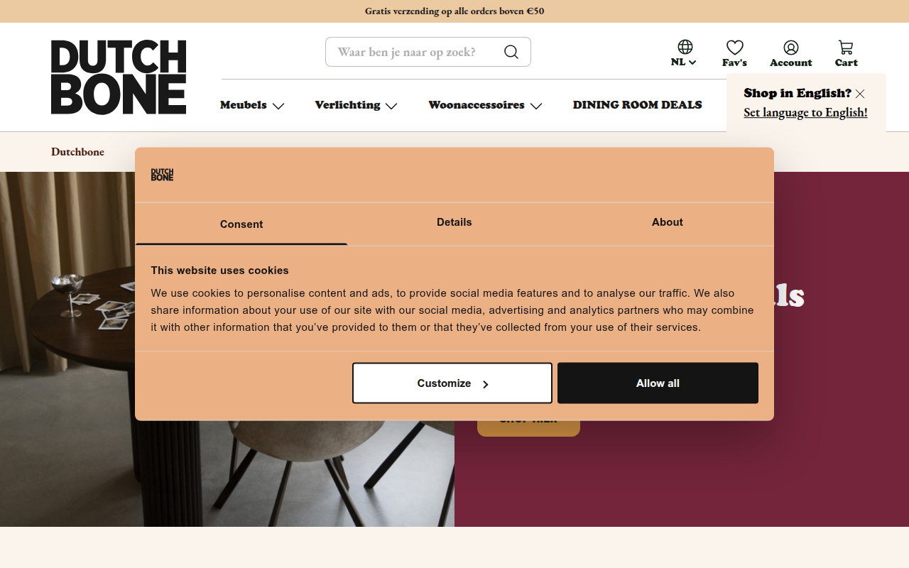 Screenshot van dutchbone.com
