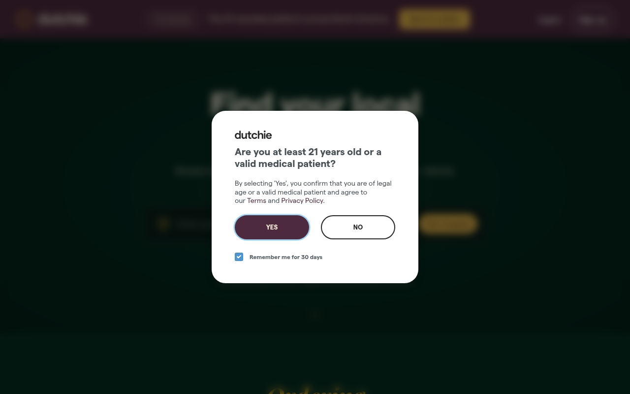Screenshot van dutchie.com