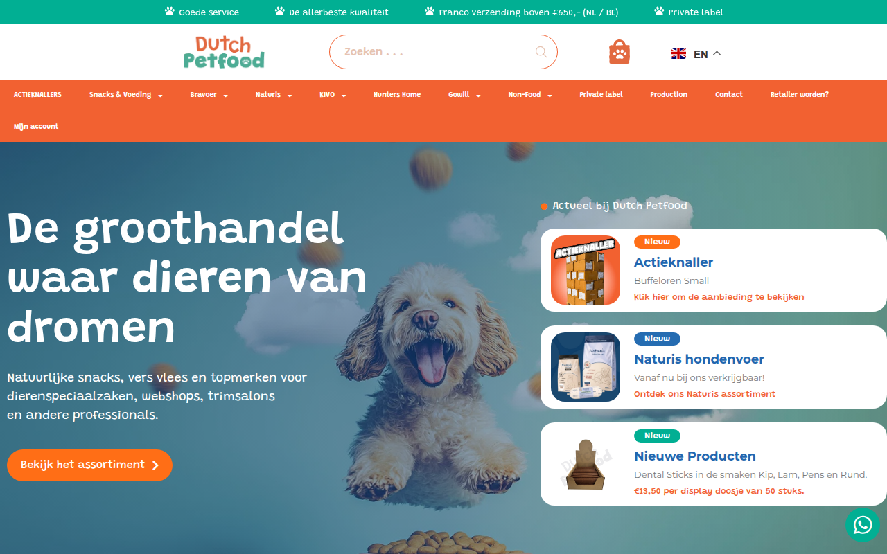 Screenshot van dutchpetfood.nl