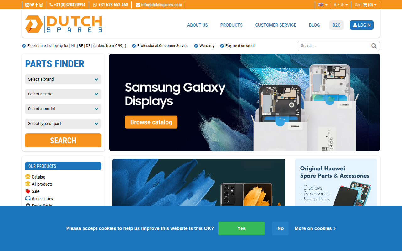 Screenshot van dutchspares.com
