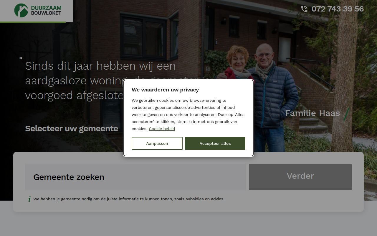 Screenshot van duurzaambouwloket.nl