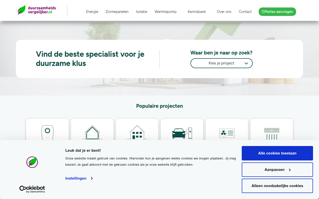 Screenshot van duurzaamheidsvergelijker.nl