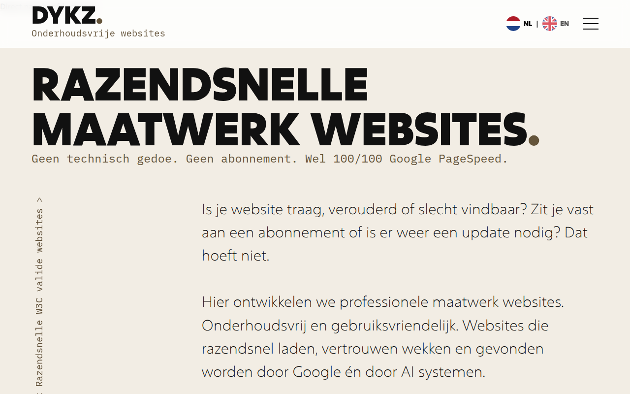 Screenshot van dykz.nl