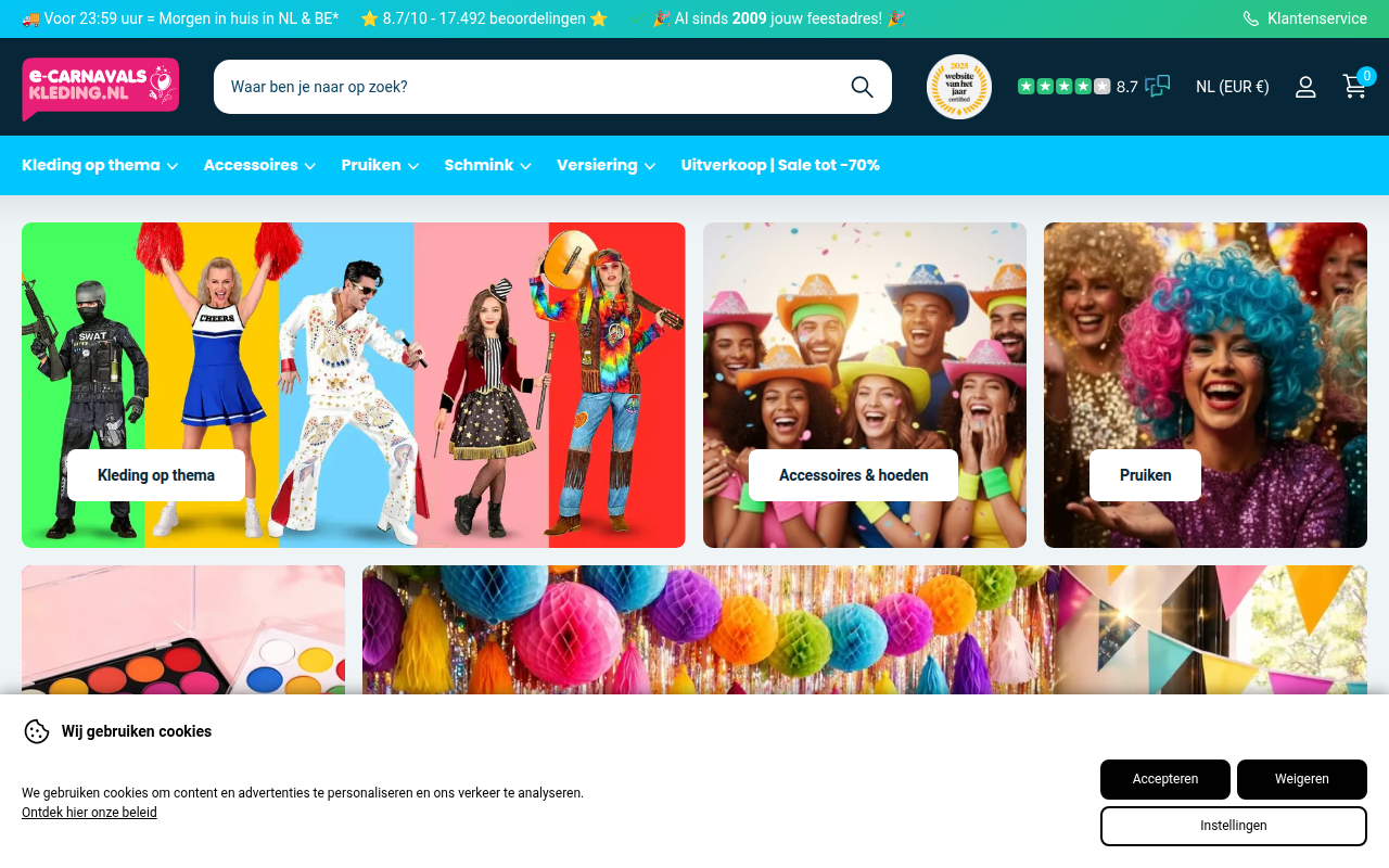 Screenshot van e-carnavalskleding.nl