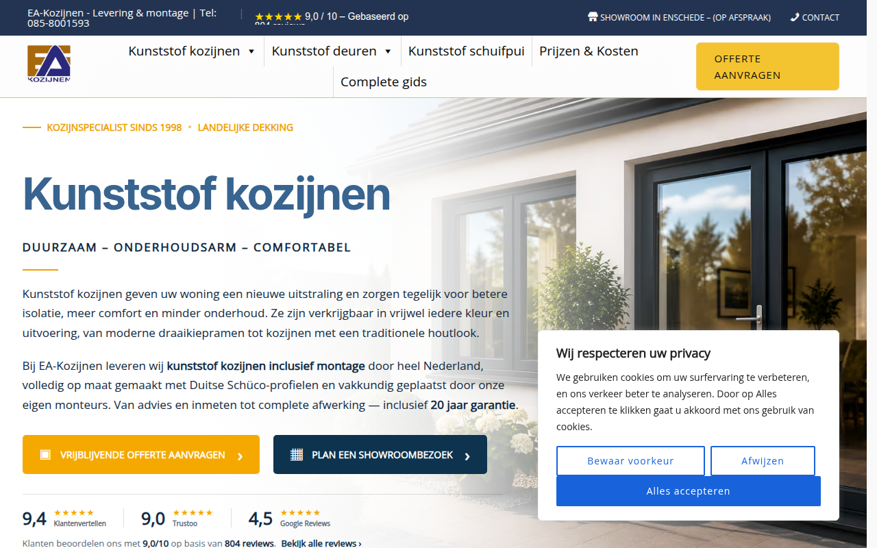 Screenshot van ea-kunststofkozijnen.nl