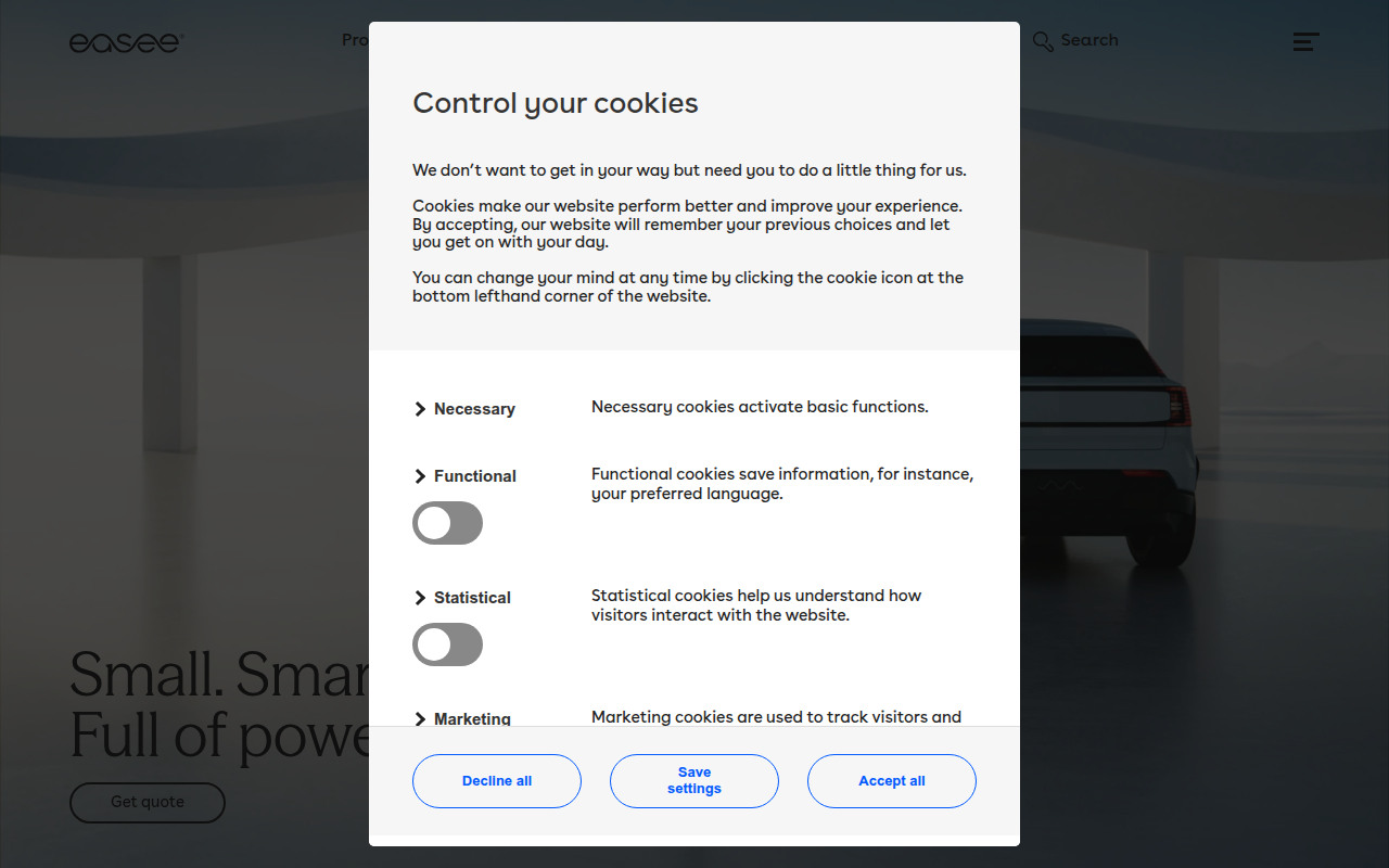Screenshot van easee.com