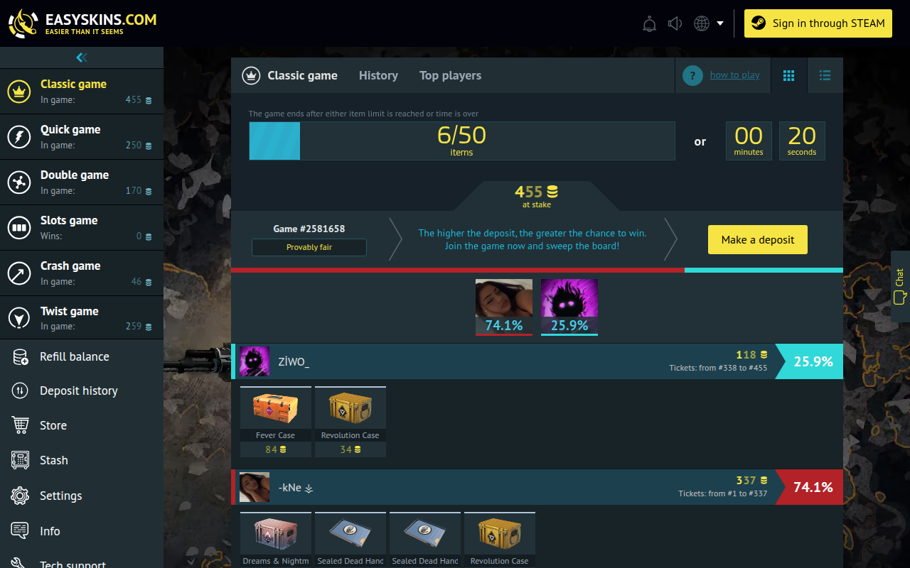 Screenshot van easyskins.com