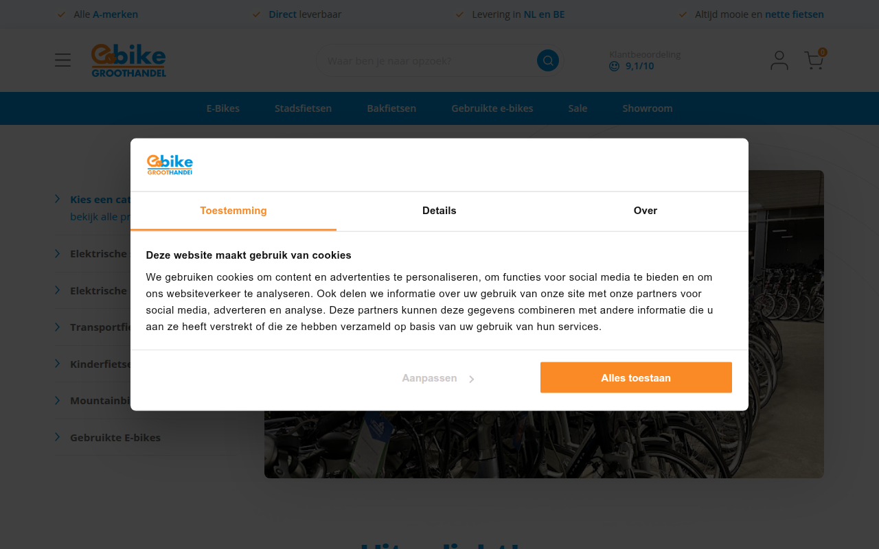 Screenshot van ebikegroothandel.nl