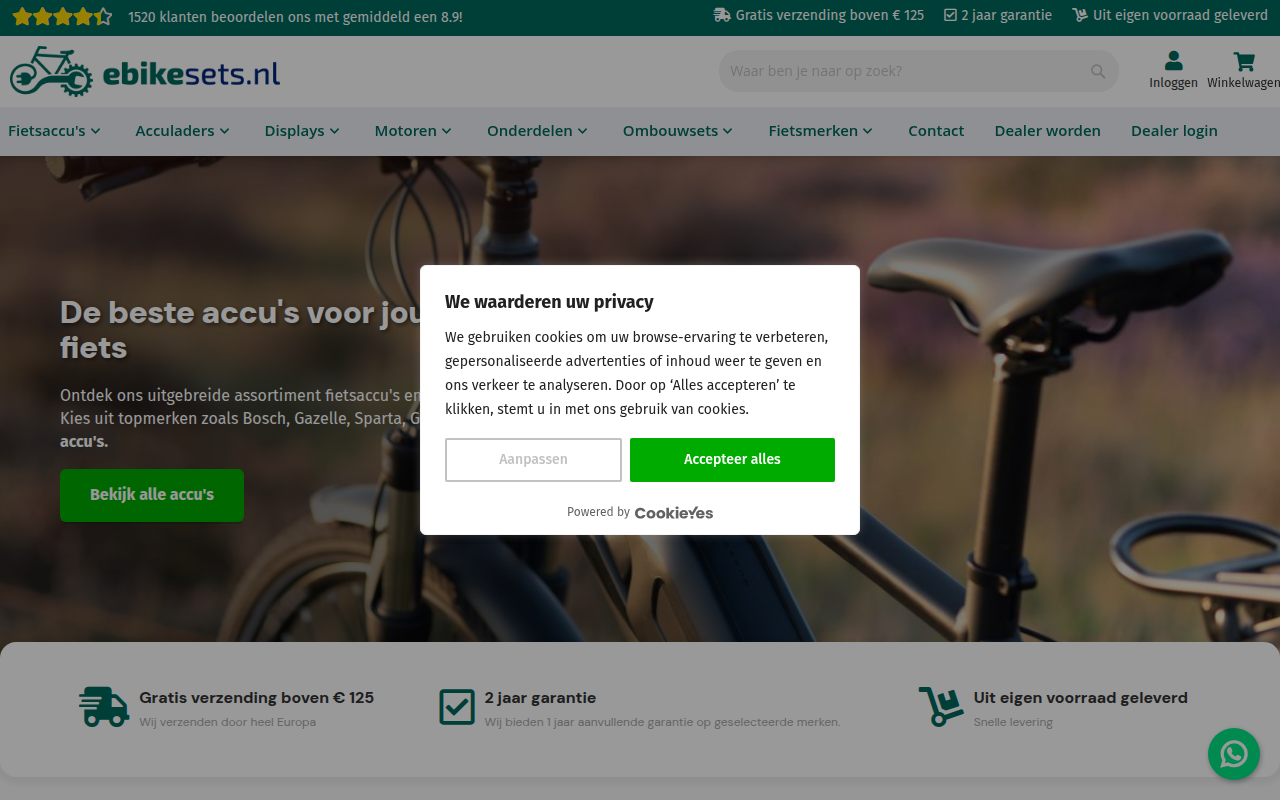 Screenshot van ebikesets.nl