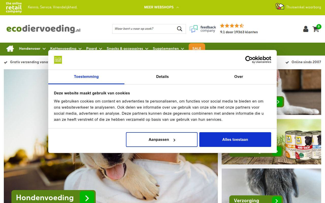 Screenshot van ecodiervoeding.nl
