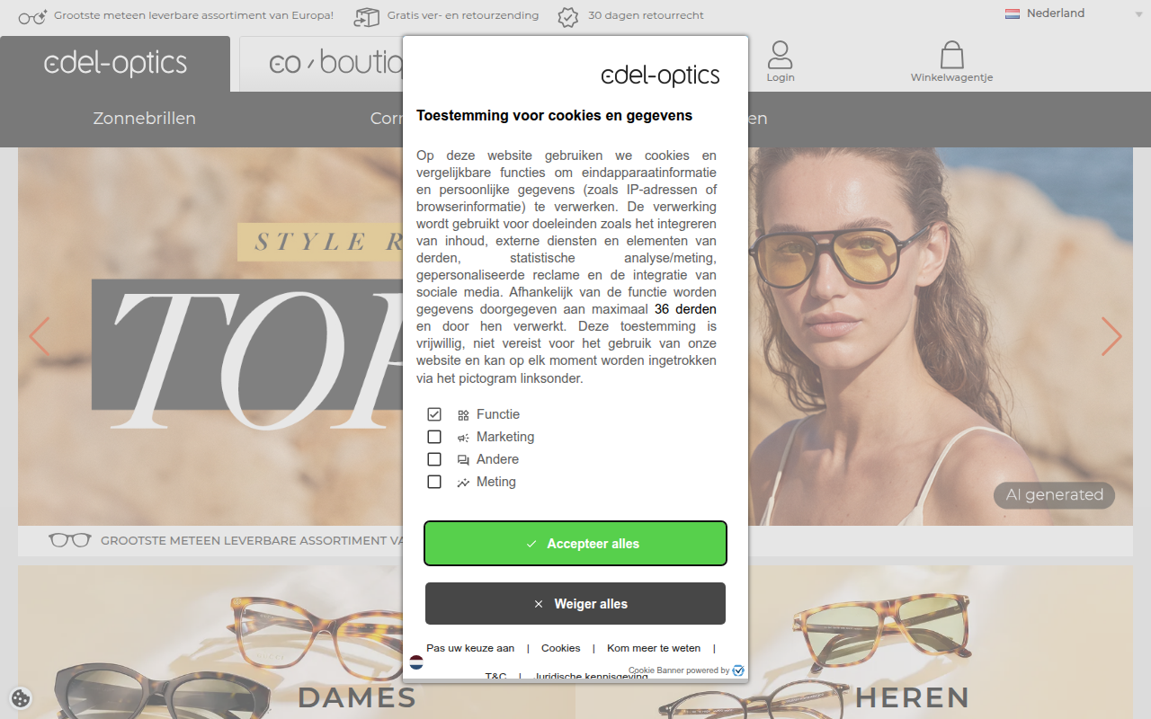 Screenshot van edel-optics.nl
