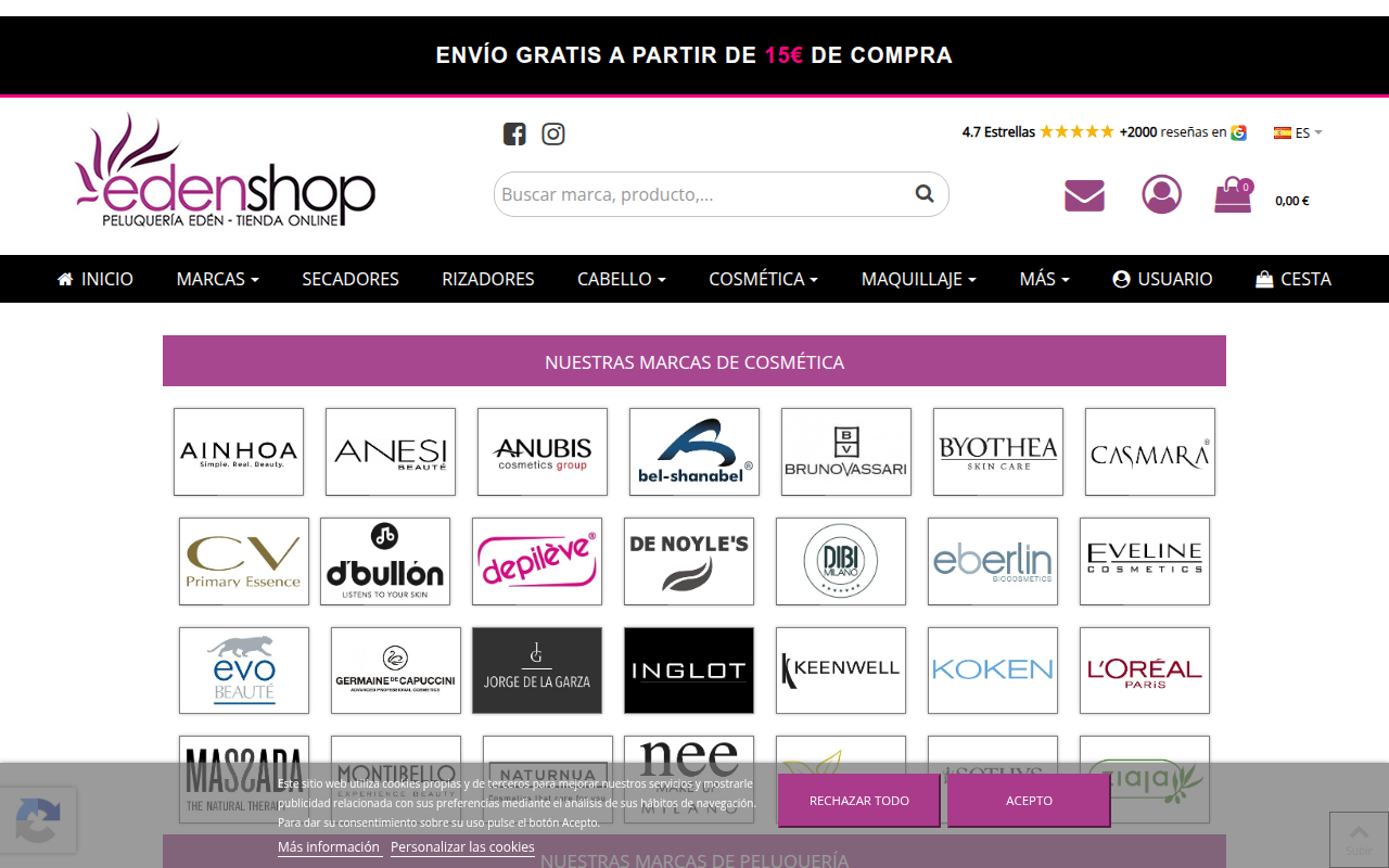 Screenshot van edenshop.com