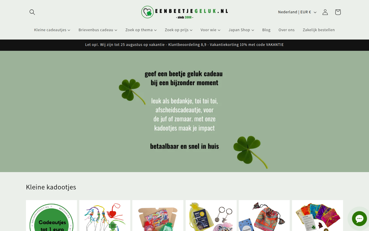 Screenshot van eenbeetjegeluk.nl