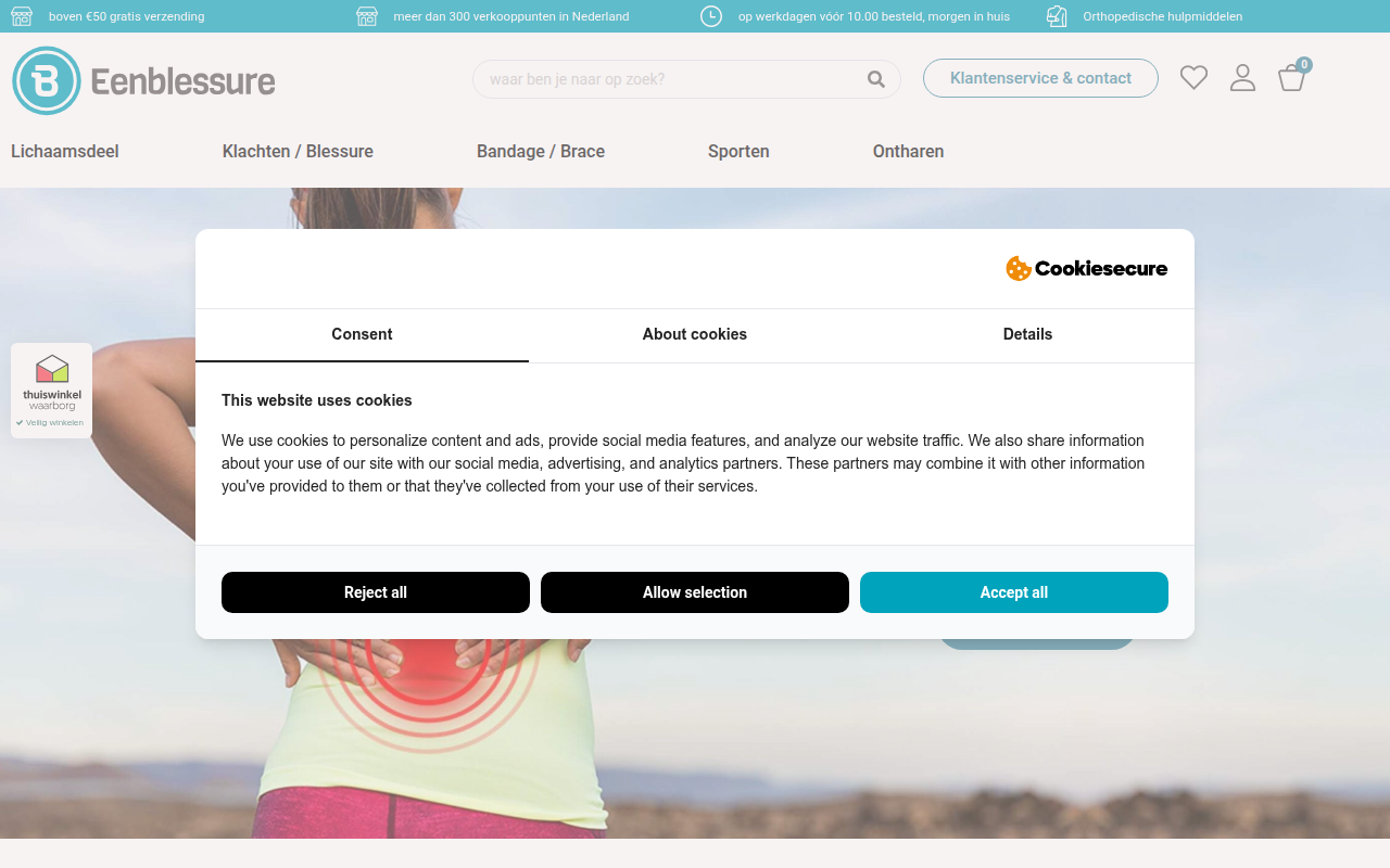 Screenshot van eenblessure.nl