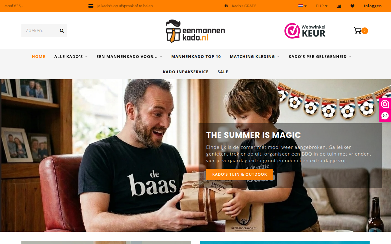 Screenshot van eenmannenkado.nl