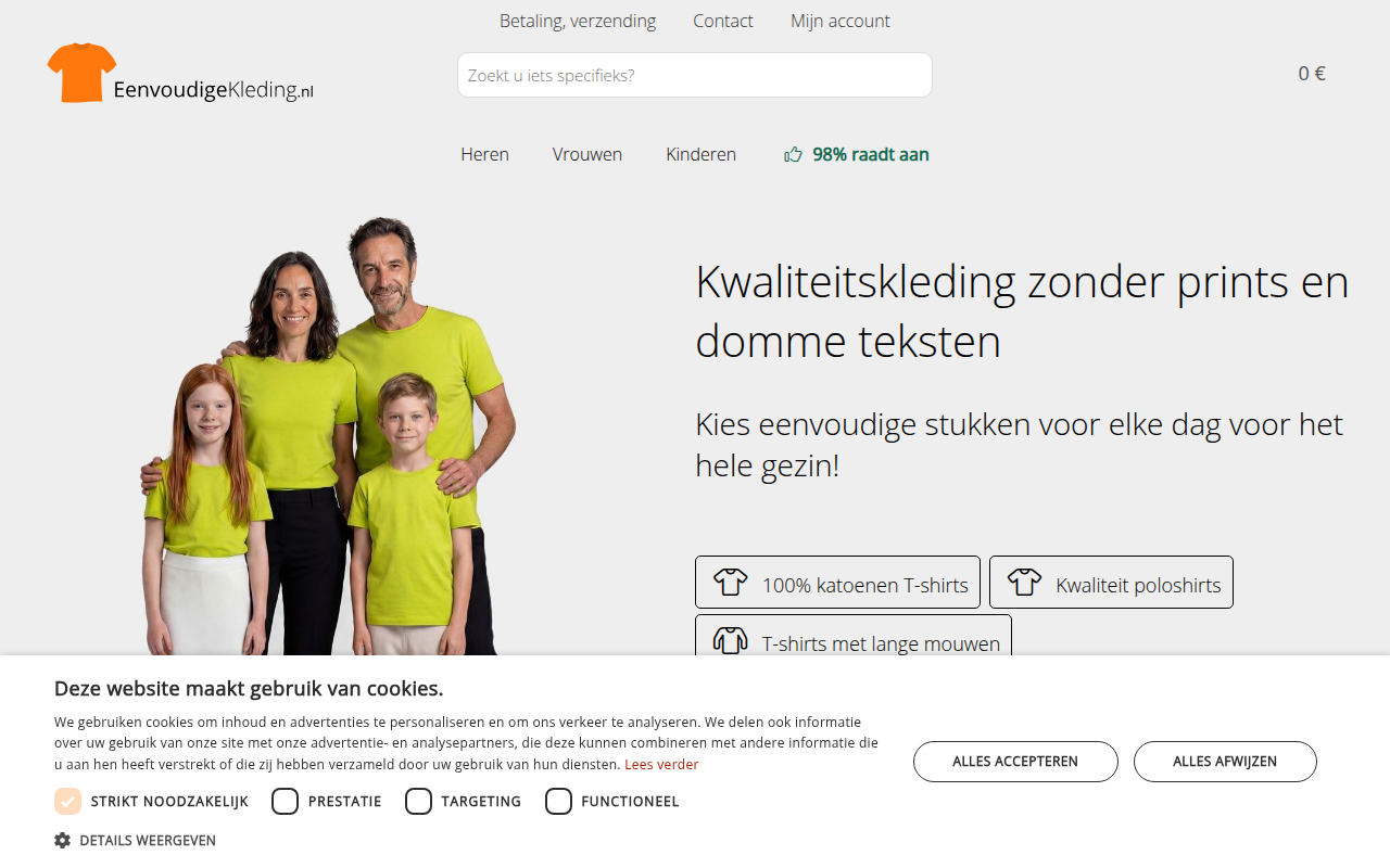 Screenshot van eenvoudigekleding.nl
