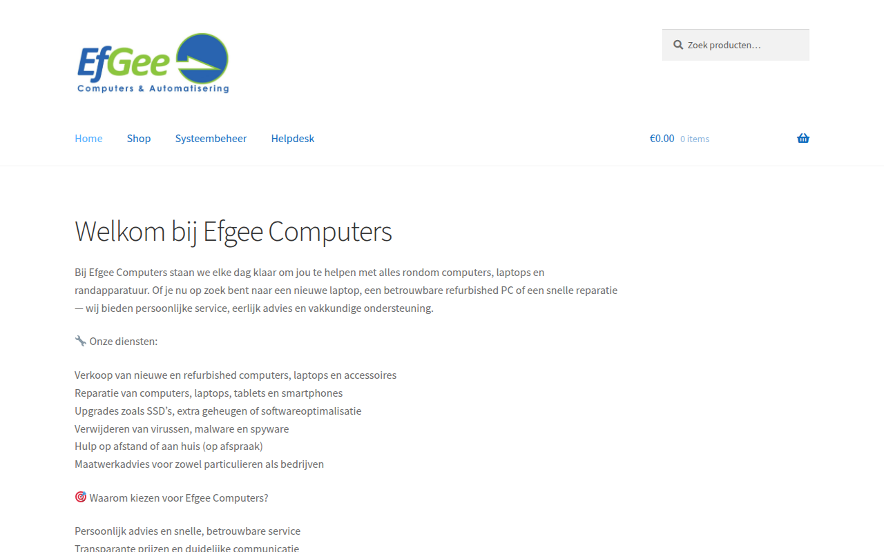 Screenshot van efgeecomputers.nl