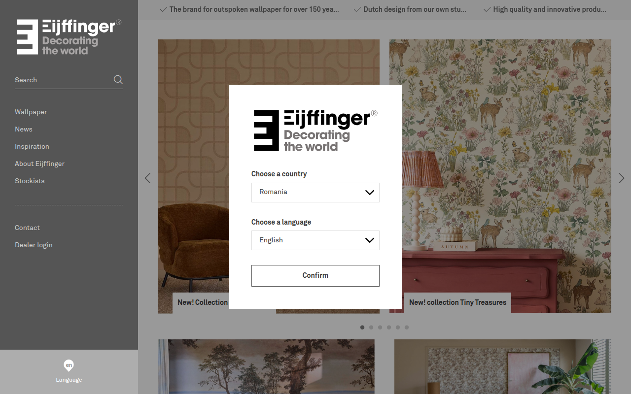 Screenshot van eijffinger.com