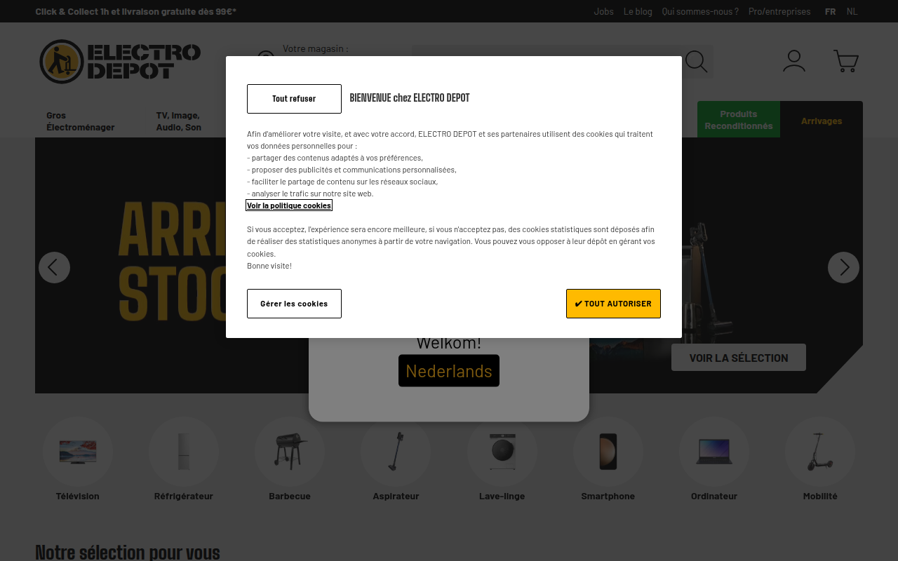 Screenshot van SA Electro Depot Belgium