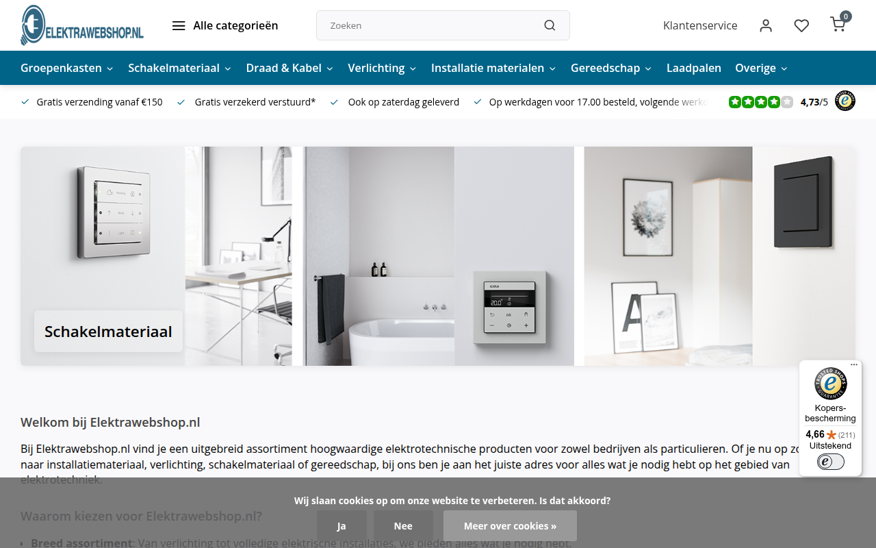 Screenshot van elektrawebshop.nl
