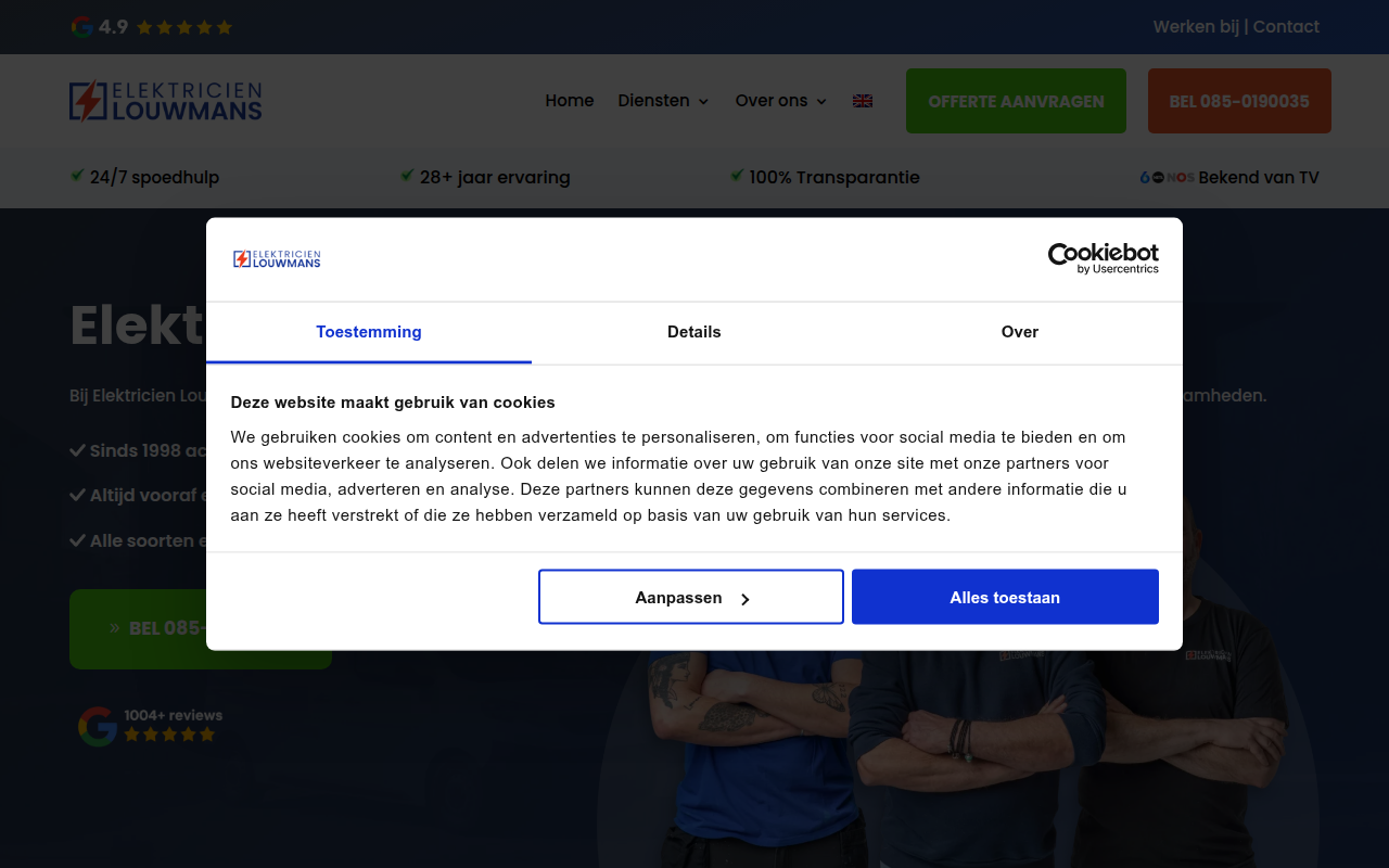 Screenshot van elektricien-louwmans.nl