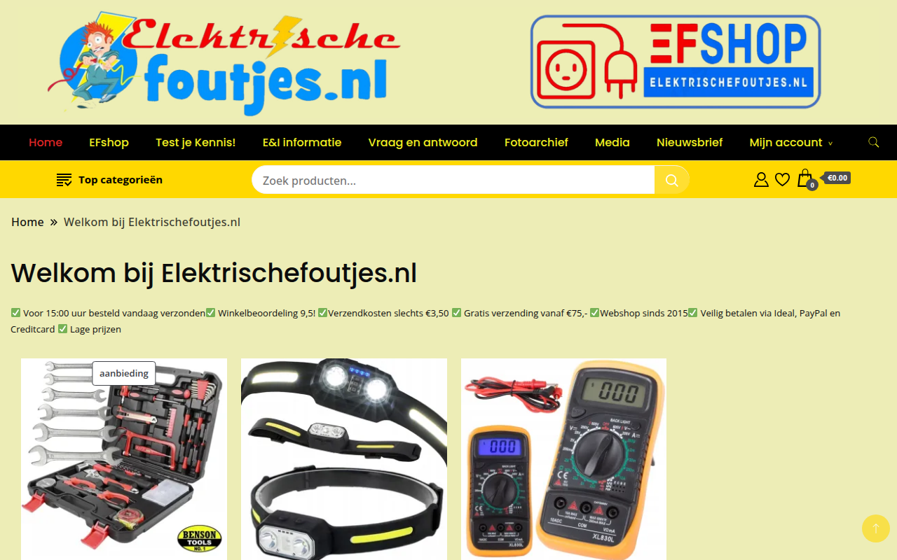 Screenshot van elektrischefoutjes.nl