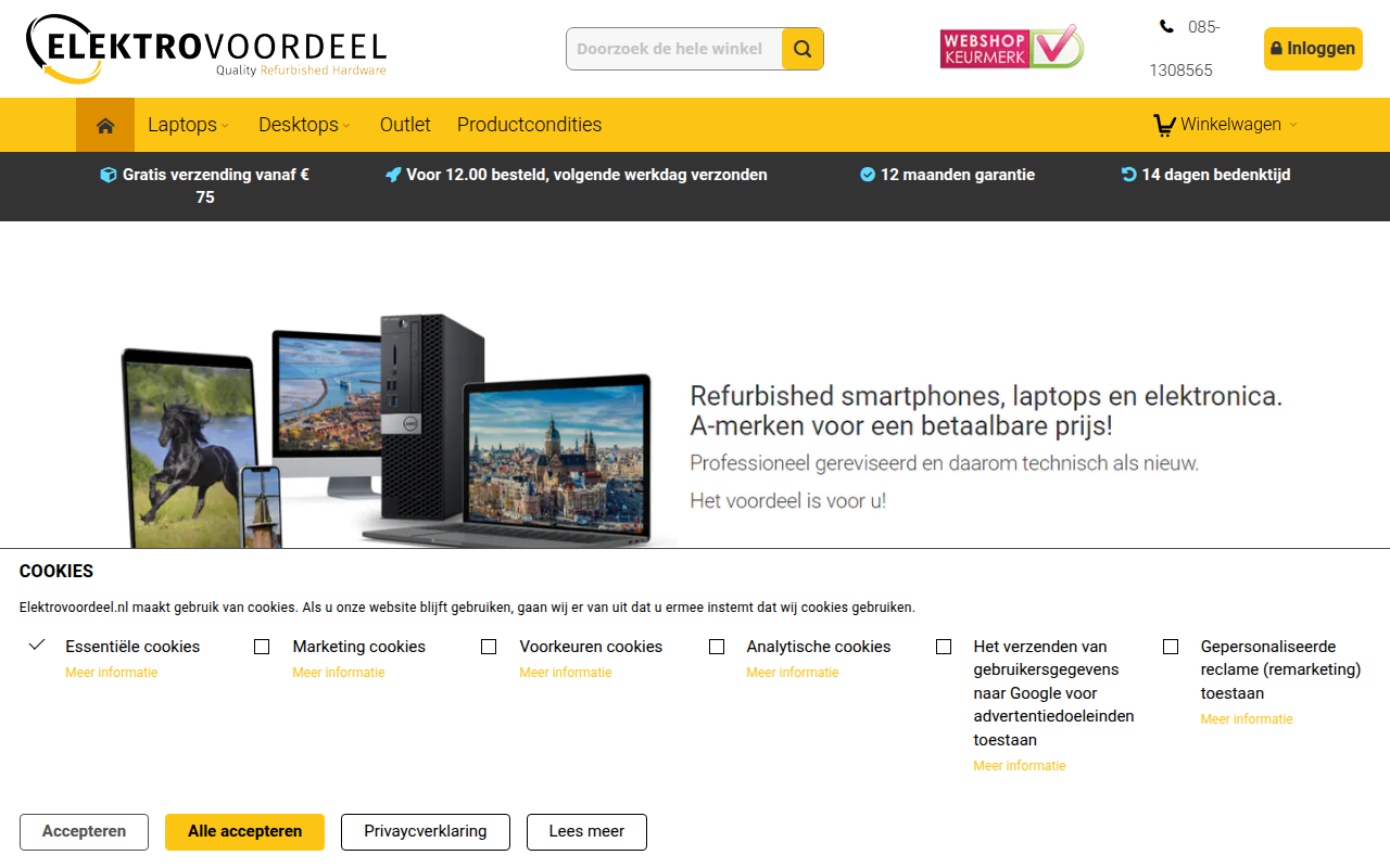 Screenshot van elektrovoordeel.nl