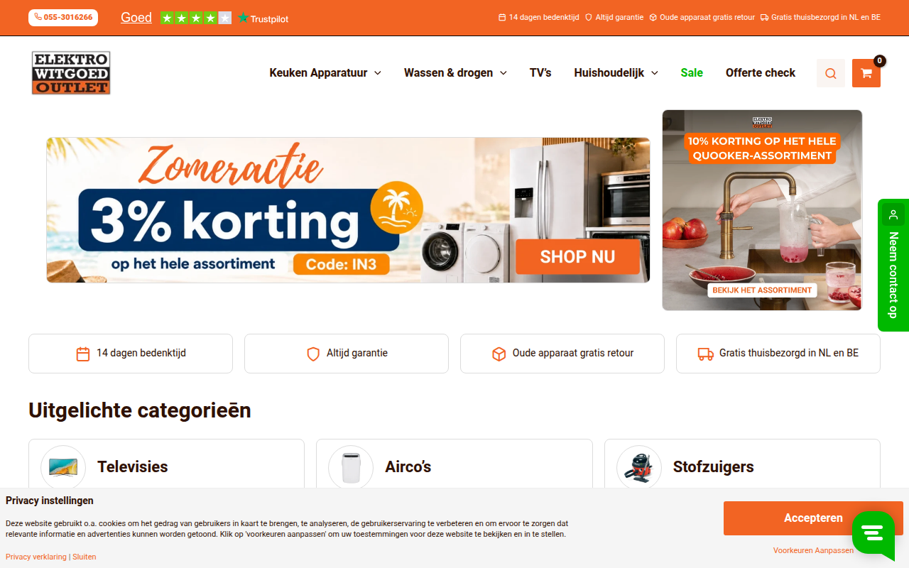 Screenshot van elektrowitgoedoutlet.nl