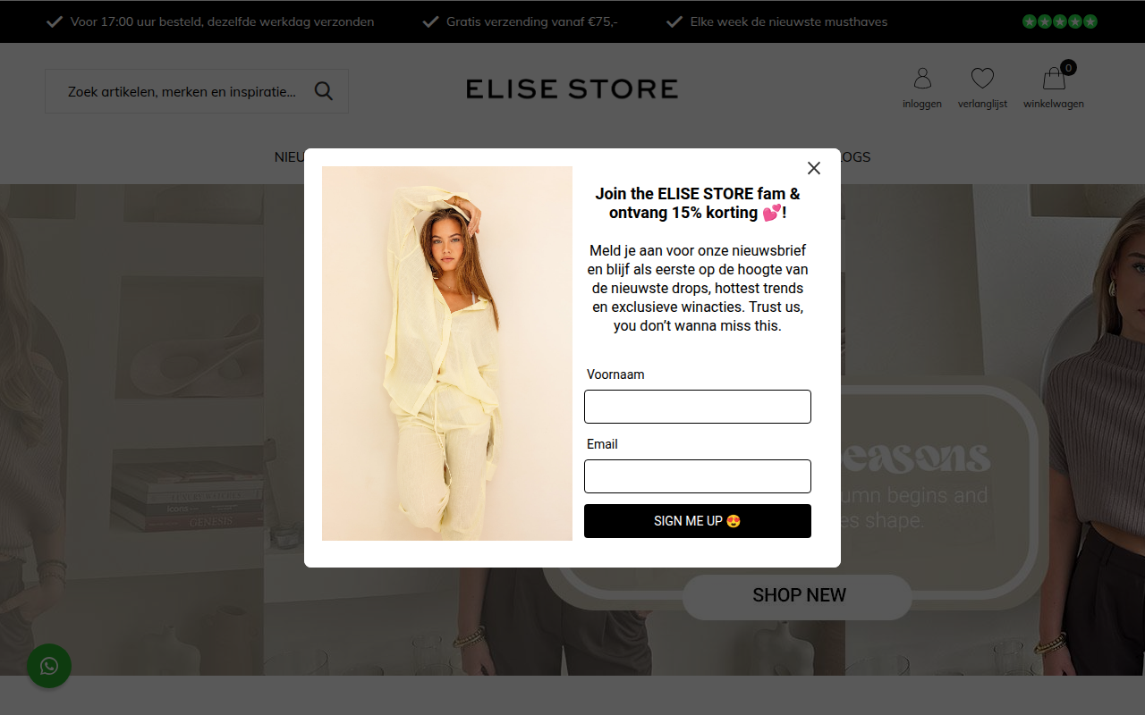 Screenshot van elisestore.com