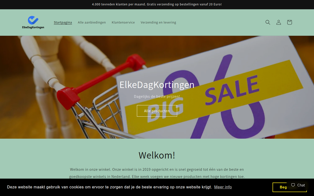 Screenshot van elkedagkortingen.nl