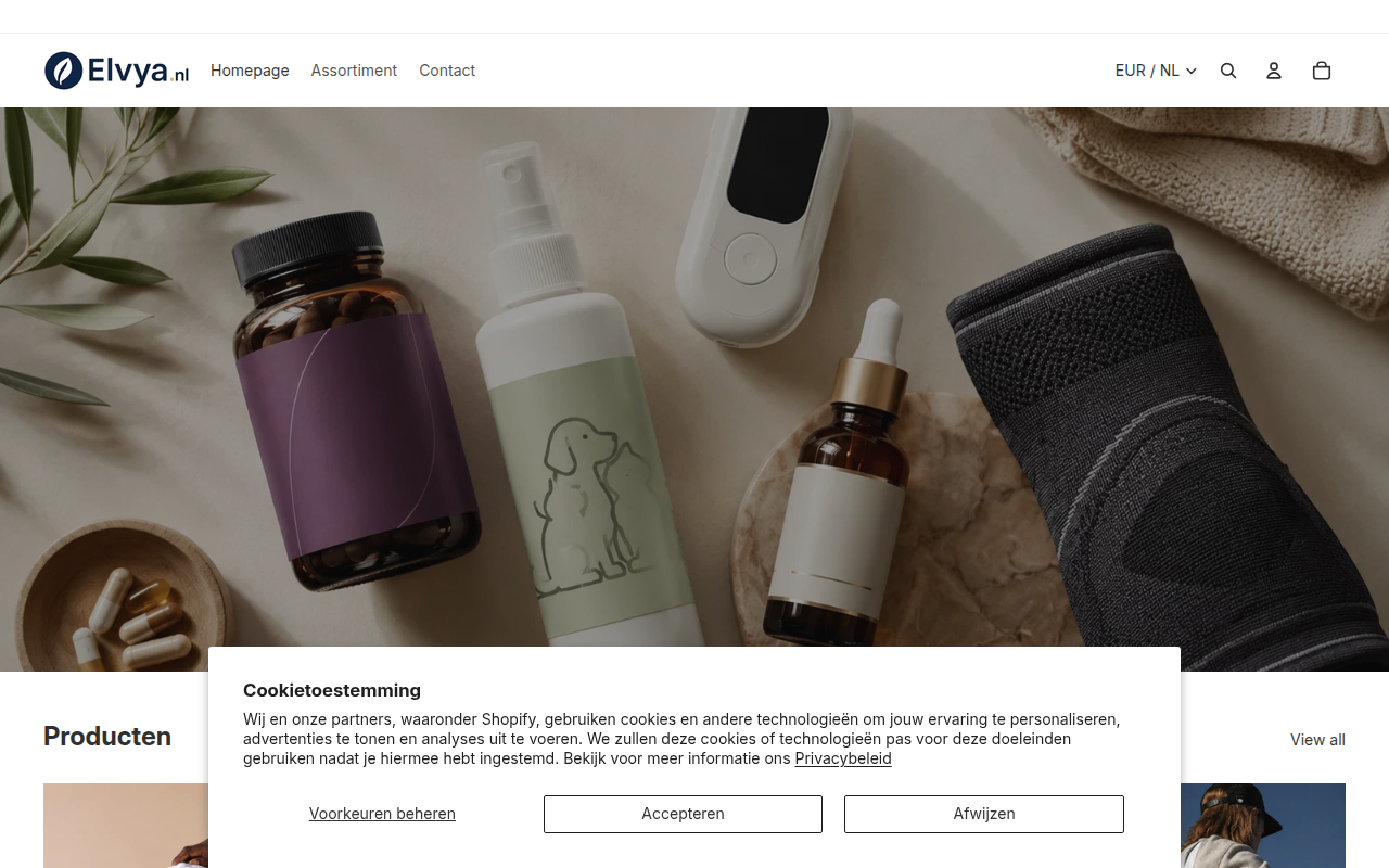Screenshot van elvya.nl