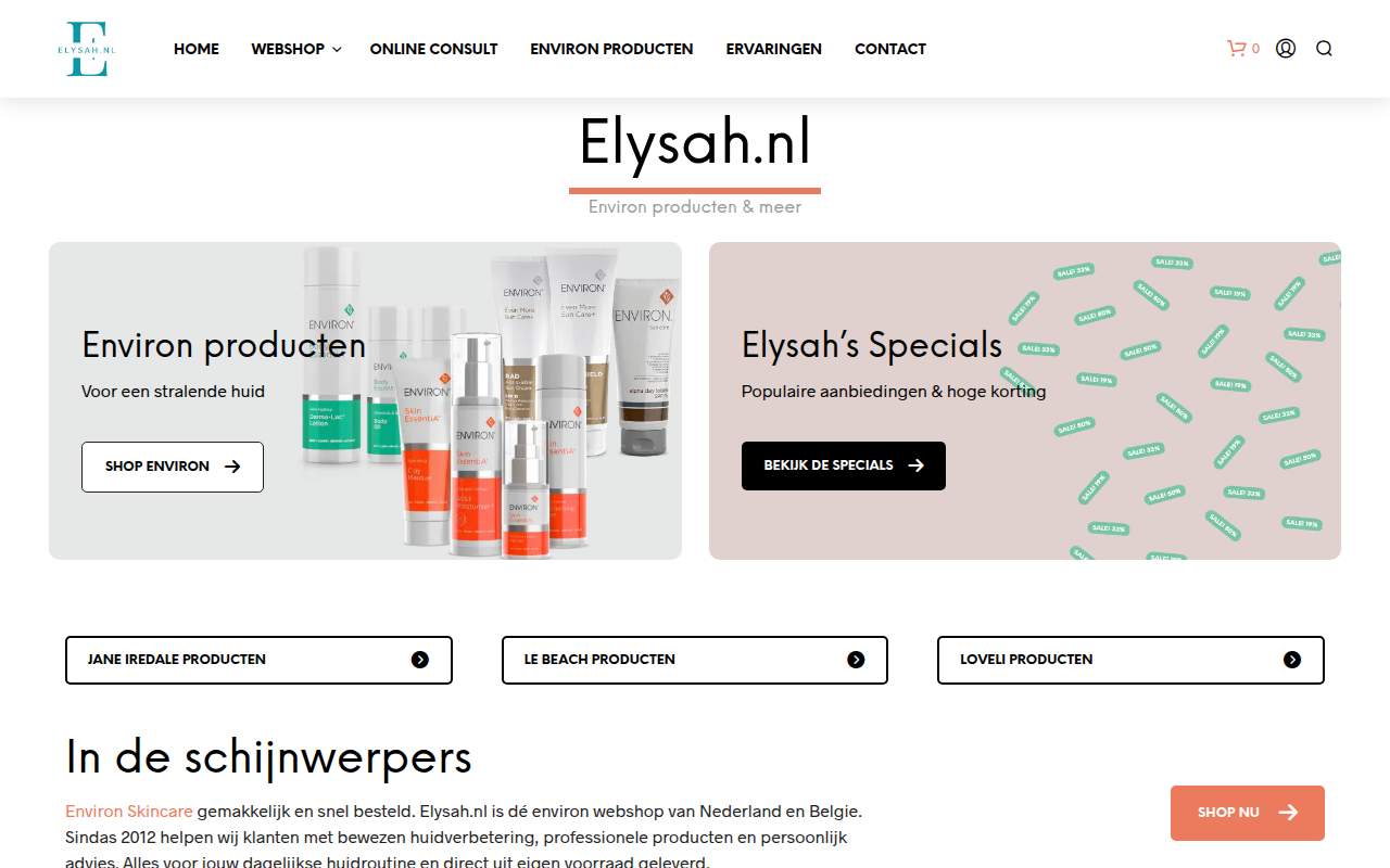 Screenshot van elysah.nl