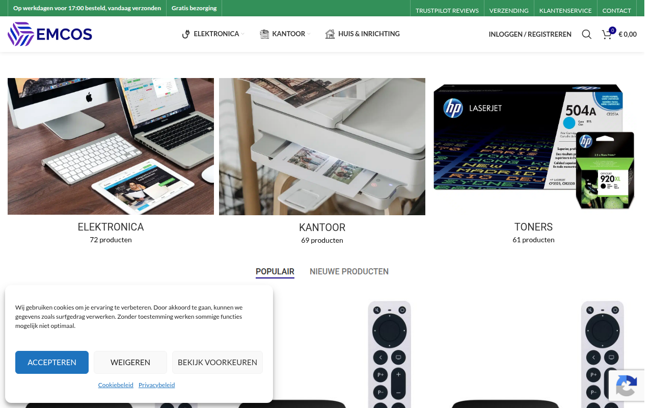Screenshot van emcos.nl
