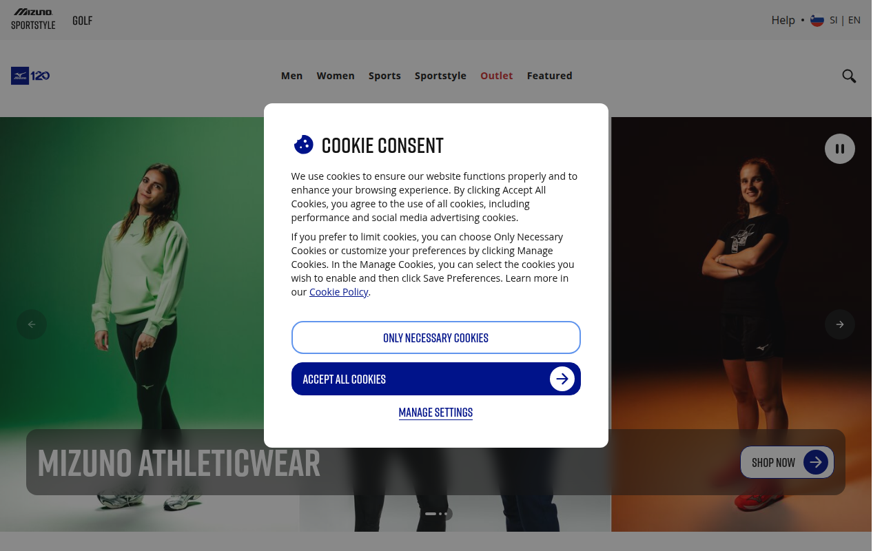 Screenshot van emea.mizuno.com