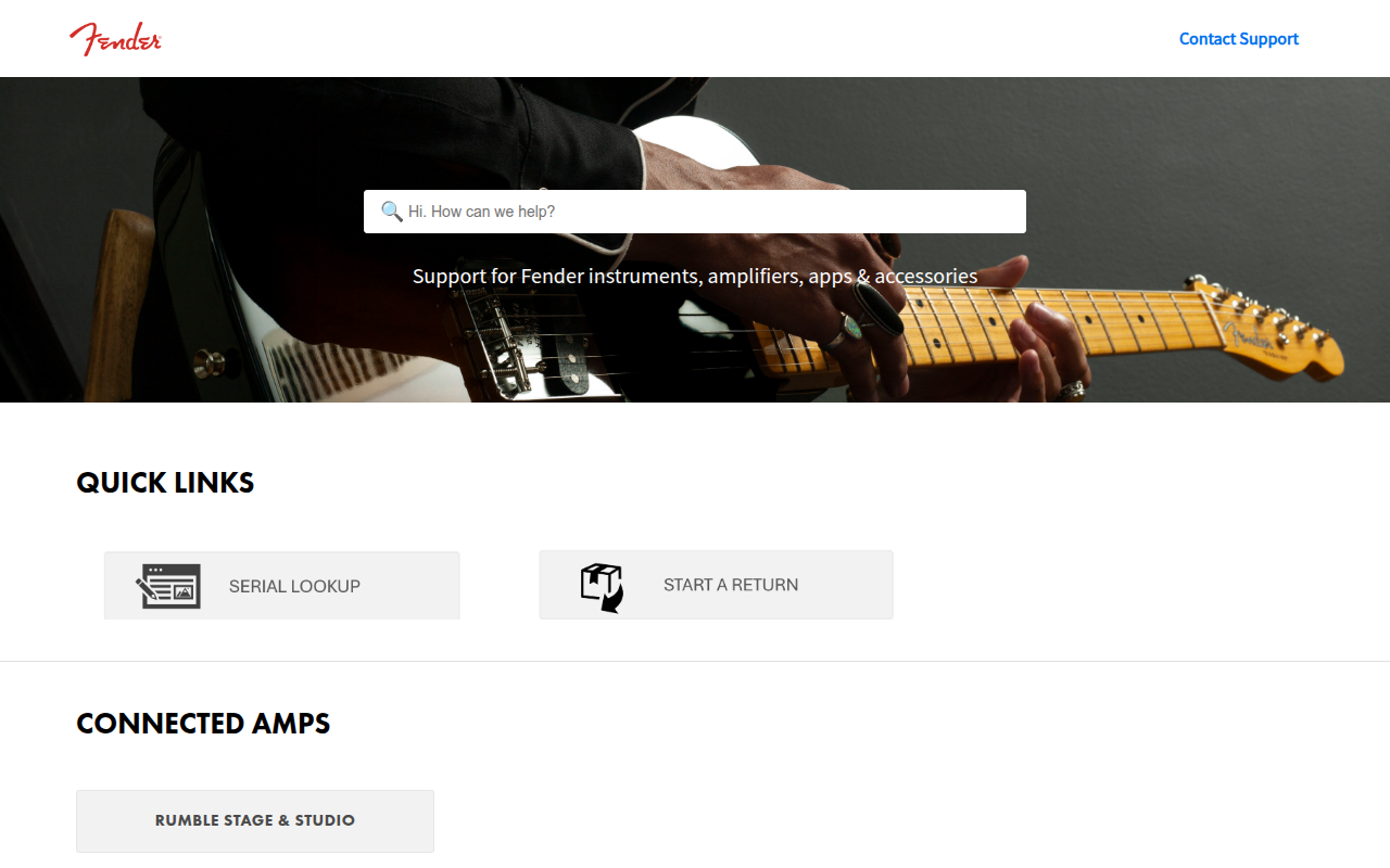 Screenshot van emea-support.fender.com