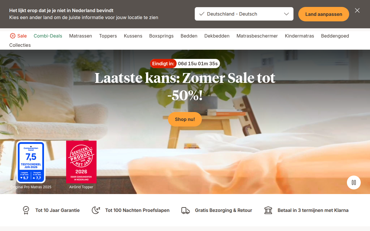 Screenshot van emma-sleep.nl