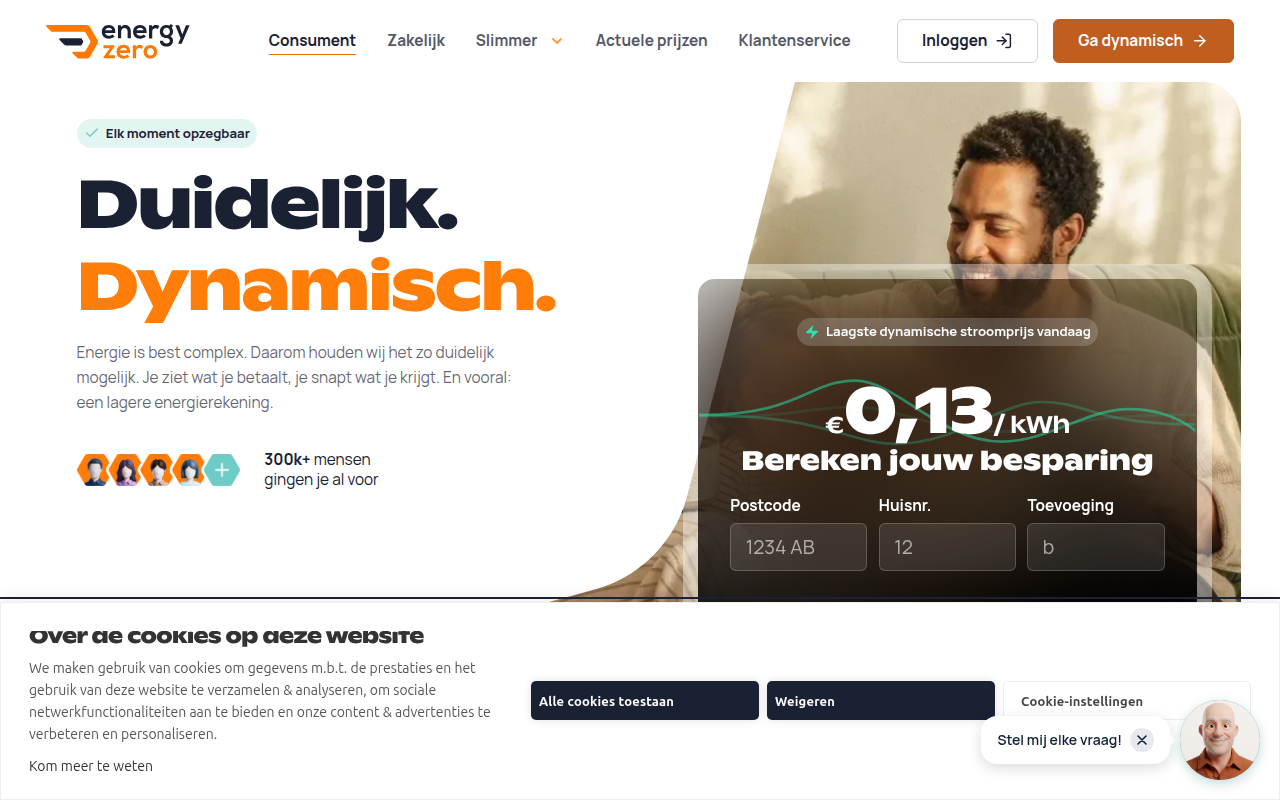Screenshot van energyzero.nl
